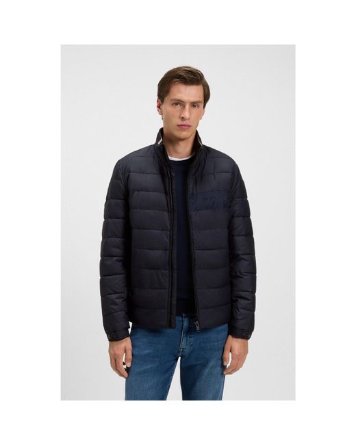 Boss Blue Water-Repellent Regular-Fit Jacket With Logo Detail for men
