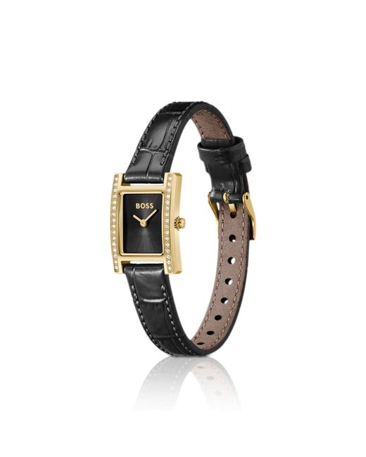 Boss Metallic Lucy Precious Crystal-Embellished-Dial Watch With Matching Leather Strap