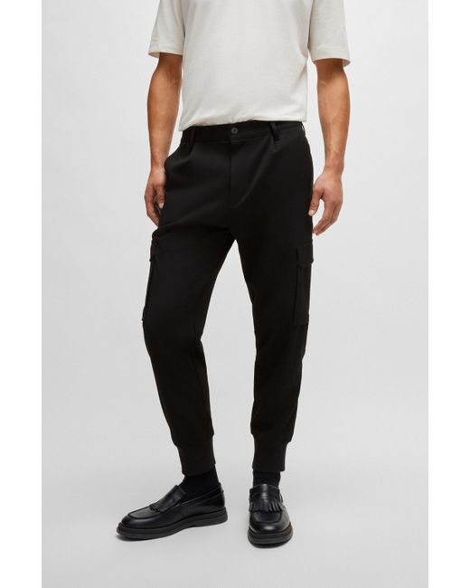 HUGO Black Slim-fit Trousers In Stretch Gabardine for men