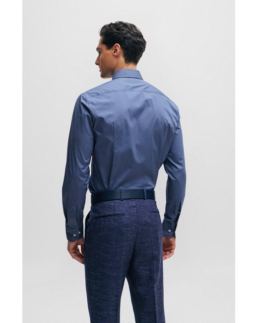 Boss Blue Slim-fit Shirt In Easy-iron Stretch-cotton Poplin for men