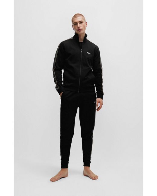 Boss Black Tracksuit Bottoms With Embroidered Logo for men