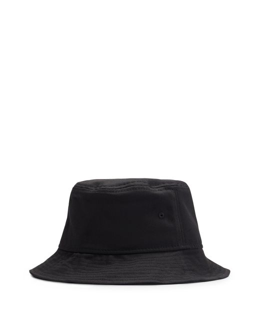 HUGO Black Cotton-twill All-gender Bucket Hat With Logo Patch for men