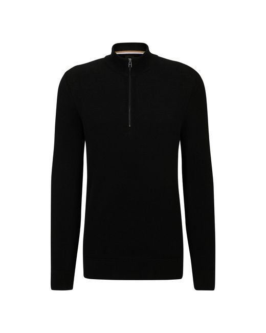 Boss Black Quarter-Zip Cotton Sweater With Knitted Structure for men