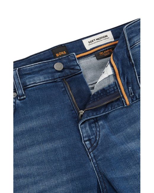 Boss Slim-fit Shorts In Blue Soft-motion Denim for men