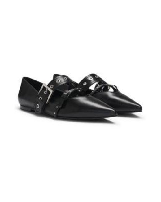 Ballerines En Cuir Nappa Avec Brides À Boucle HUGO en coloris Black