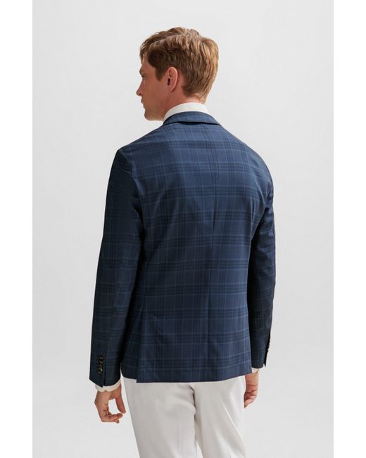 Boss Blue Slim-fit Jacket In A Checked Wool Blend for men