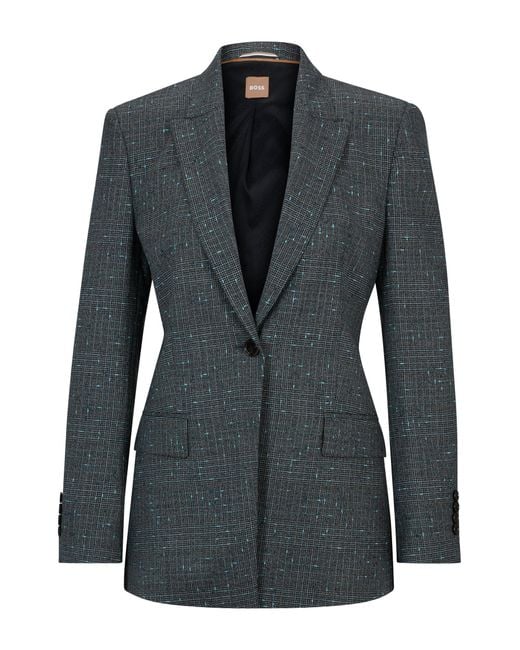 Boss Blue Slim-fit Jacket In Italian Slub Wool-blend Twill