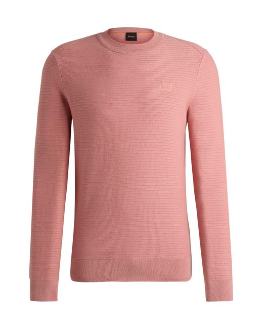 Boss Pink Cotton-cashmere Regular-fit Sweater With Logo Patch for men