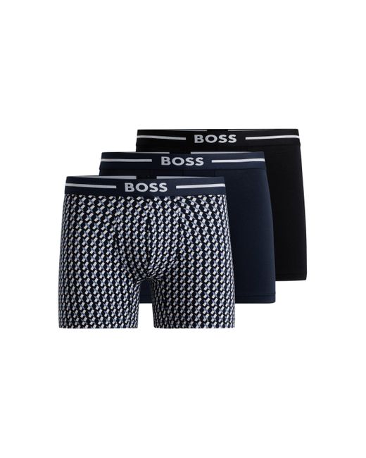 Lot de trois boxers longs en coton stretch Boss pour homme en coloris Black
