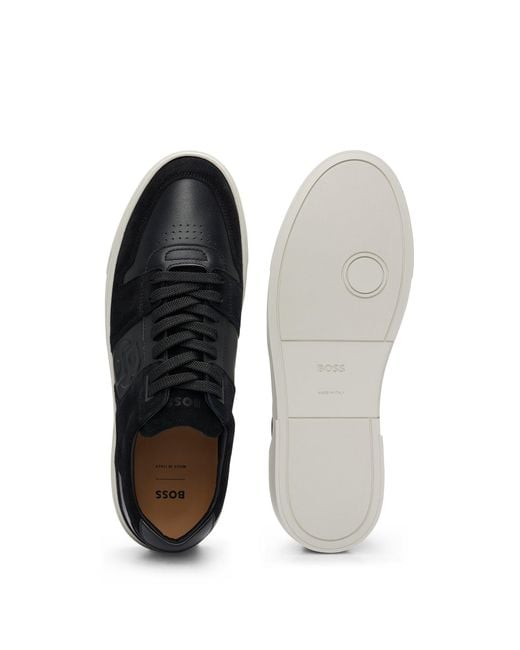 Boss Black Gary Double-monogram Trainers In Suede And Leather for men