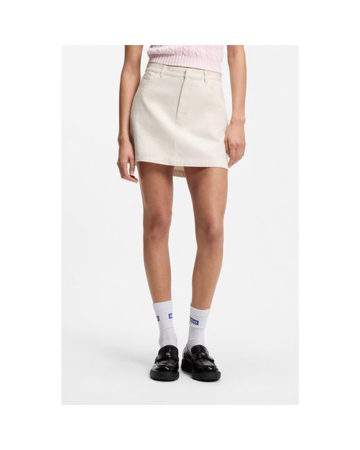 HUGO White Cotton-Twill Mini Skirt With Happy Logo