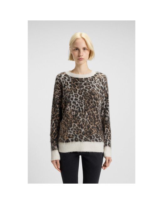 HUGO Black Loose-Fit Knitted Sweater With Leopard Jacquard