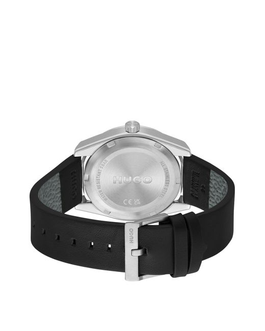 HUGO Leather-strap Watch With Brushed Black Dial for men