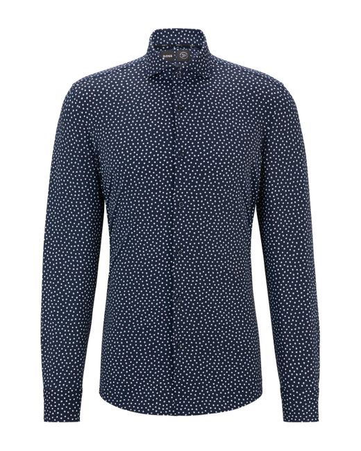 Boss Blue Slim-fit Shirt In Printed Performance-stretch Fabric for men