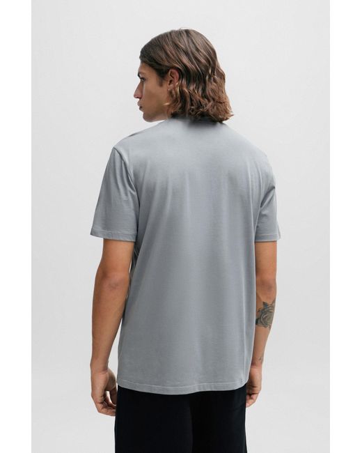 HUGO Gray Cotton-jersey T-shirt With Puffed Flame Logo for men