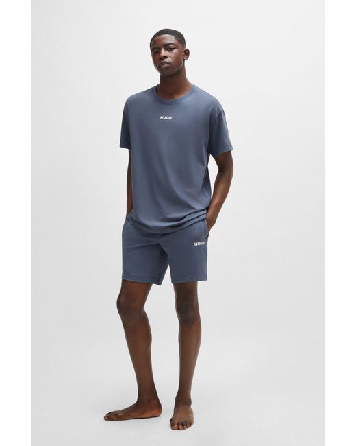 HUGO Blue Stretch-cotton Shorts With Contrast Logo And Drawstring for men
