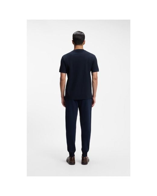 Boss Blue Cotton T-Shirt With Two-Tone Piqué Structure for men