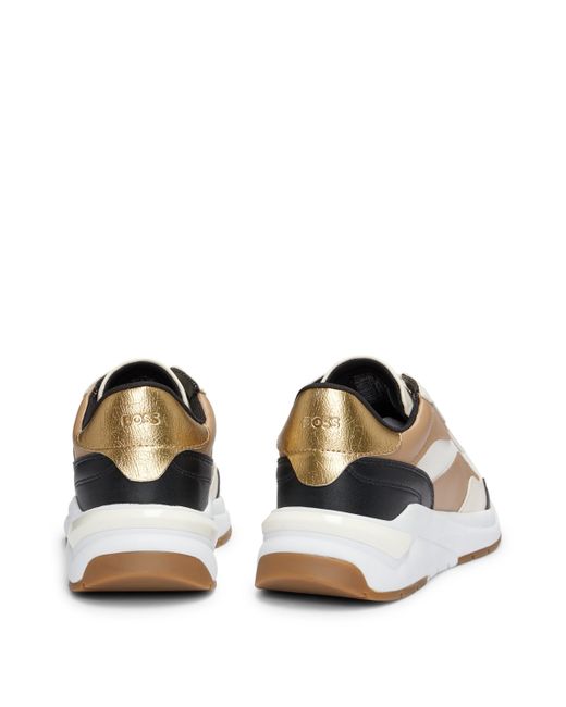 Boss Natural Mixed-material Trainers With Color-blocking