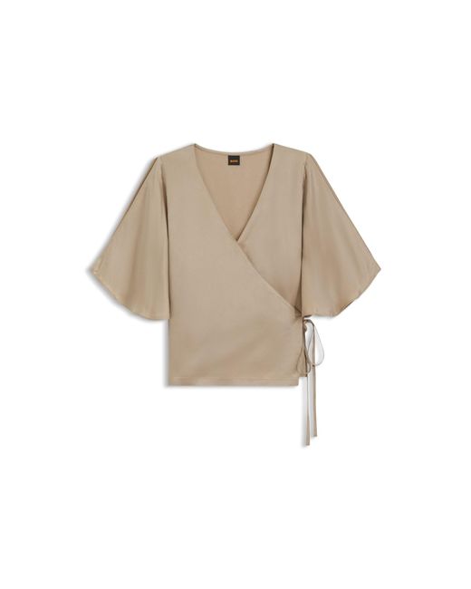 Boss Natural Wrap-Front Blouse With Kimono Sleeves