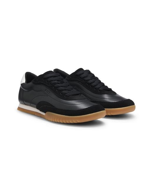 Boss Sneakers Van Leer En Suède in het Black