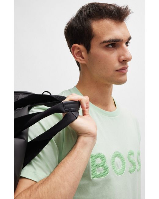 Boss Green Cotton-jersey Regular-fit T-shirt With Mesh Logo for men