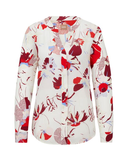 BOSS by HUGO BOSS Regular-Fit Bluse aus Seide mit Blumen-Print in Rot |  Lyst AT