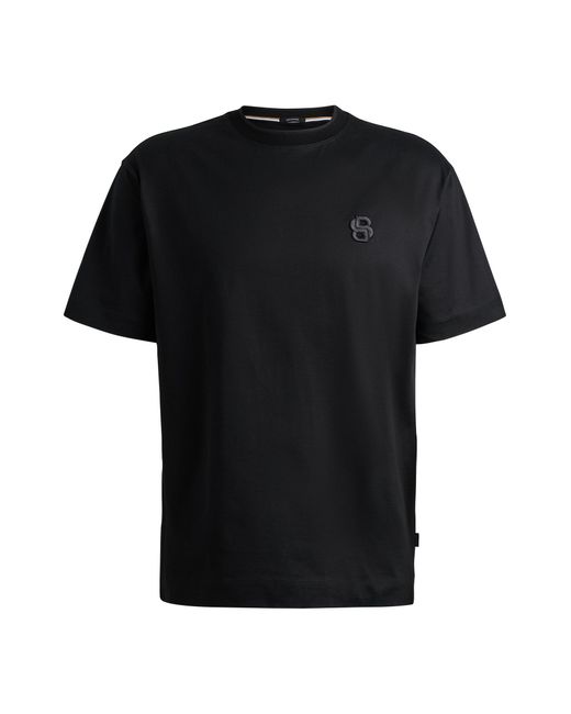 Boss Black Oversized-fit Mercerised-cotton T-shirt With Double Monogram for men