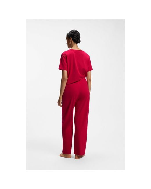 Boss Red Stretch-Cotton Pyjama T-Shirt With Logo Print