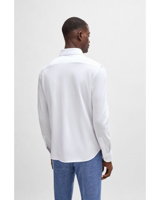 Boss Casual-fit Overhemd Met Lange Mouwen Van Katoenen Jersey in het White voor heren