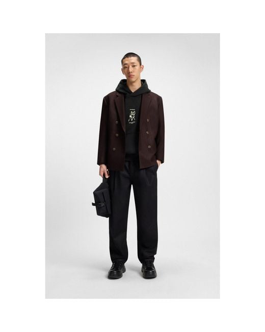 HUGO Black Cotton-Terry Hoodie With Boxing Artwork for men