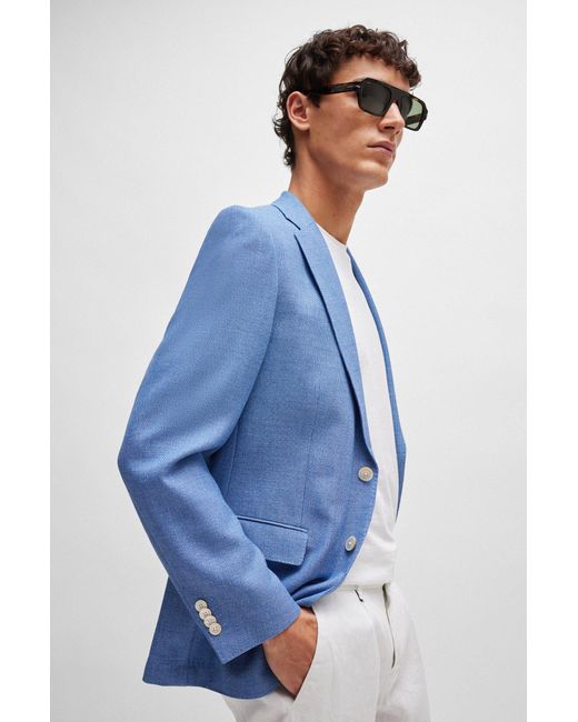 Boss Blue Regular-fit Jacket In Micro-patterned Fabric for men
