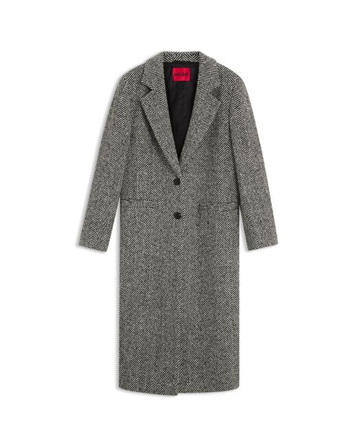 HUGO Gray Relaxed-Fit Coat With Herringbone Pattern