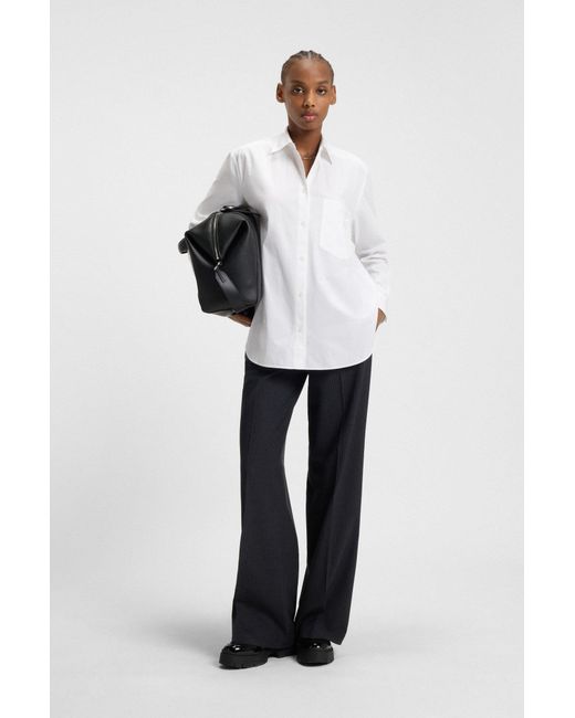 HUGO Oversized-Fit Blouse Met Logostiksel in het White