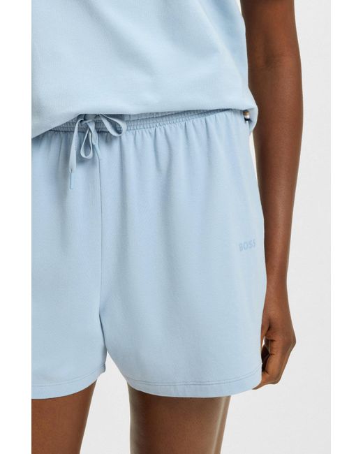 Boss Pyjamashort Met Trekkoord En Logoprint Van Stretchkatoen in het Blue
