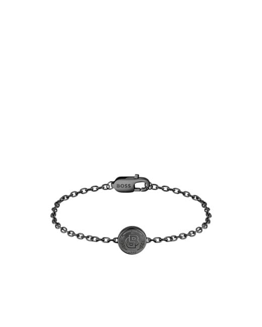 Boss Gray Plated Cuff With Double B Monogram Medallion for men
