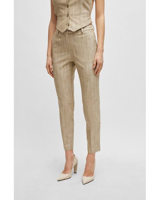 Boss Natural Regular-fit Trousers With Pinstripe Pattern