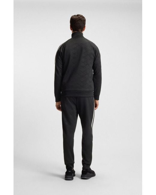 Boss Sweatshirt Met Ritssluiting, Zijstrepen En Jacquarddessin Van Cirkels in het Black voor heren