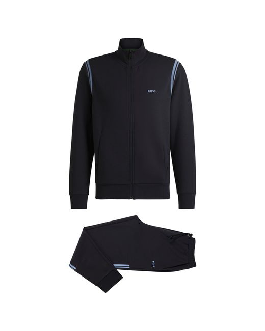 Boss Black Stretch-Cotton Regular-Fit Tracksuit Set With Stripe Inserts for men