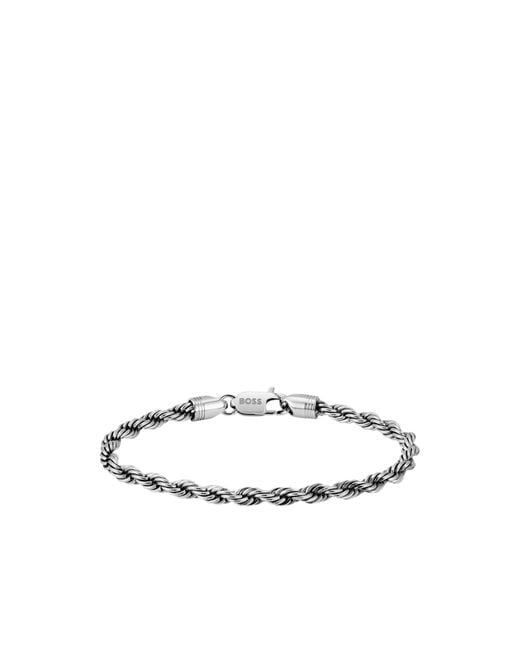 Boss White Tone Cuff With Rope-Style Chain for men