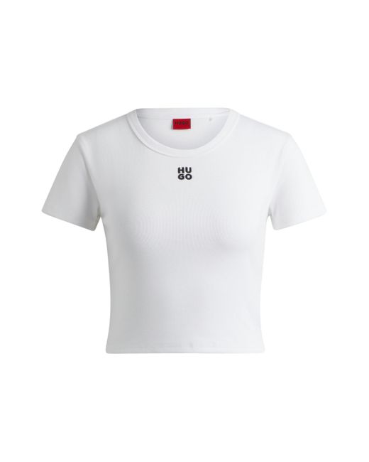 HUGO White Slim-Fit T-Shirt in Cropped-Länge aus Baumwoll-Mix mit Stack-Logo