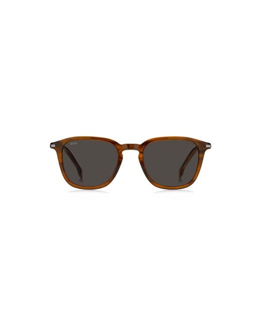 Boss Black Patterned-Acetate Sunglasses With Temple Stripe for men