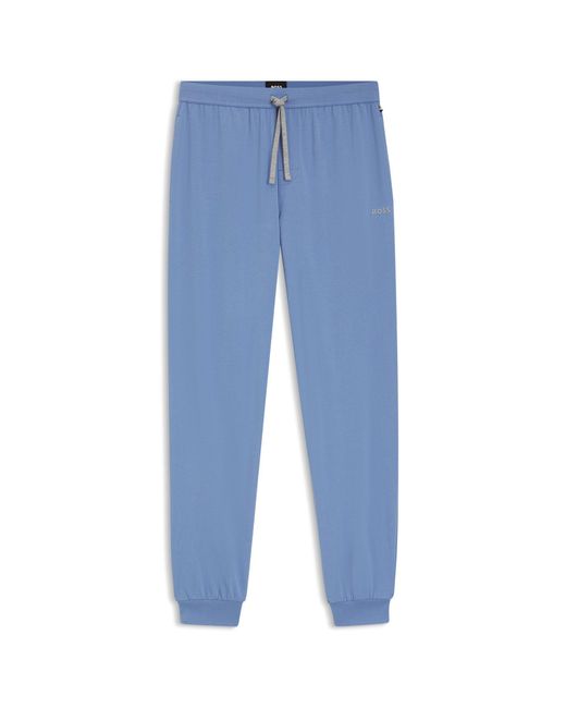 Boss Blue Stretch-Cotton Tracksuit Bottoms With Embroidered Logo for men