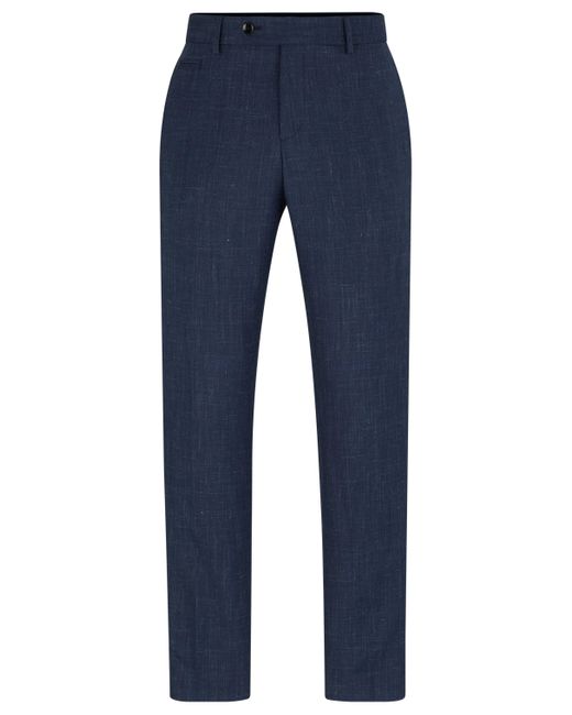 Boss Blue Slim-fit Trousers In Wool And Linen for men