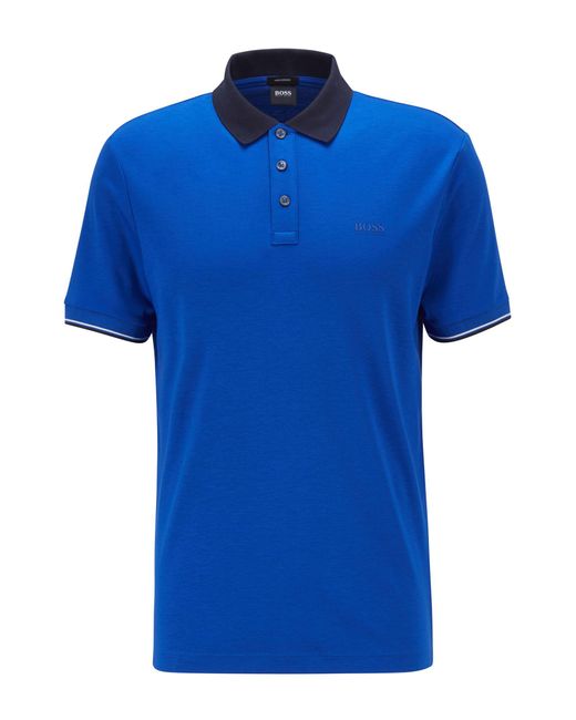 BOSS by Hugo Boss Interlock Cotton Polo Shirt With Contrast Collar in ...