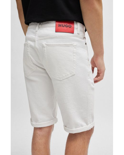 HUGO Black Tapered-fit Shorts In White Stretch Denim for men