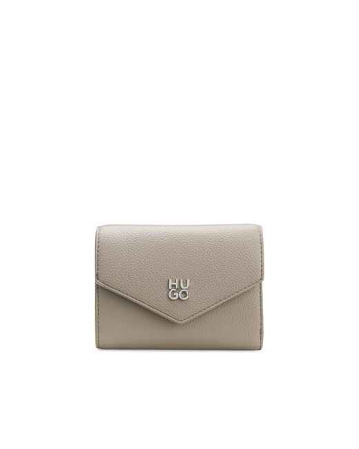 HUGO Gray Grained Faux-Leather Flap Wallet With Stacked-Logo Trim