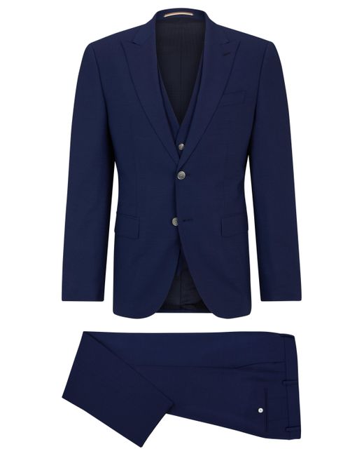 Boss Regular-Fit Anzug aus knitterfreier Stretch-Wolle in Blue für Herren