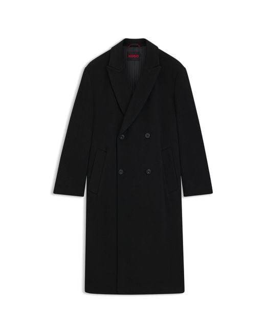 HUGO Black Double-Breasted Coat for men