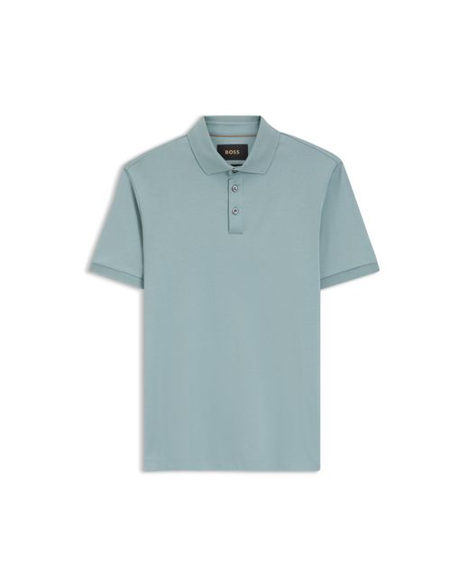 Boss Blue Mercerised Cotton Polo Shirt With Stand-Up Collar for men
