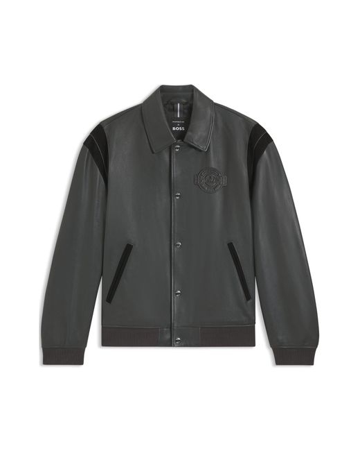 Boss Black Dark Grey Men's Leather Jackets Size 36r for men